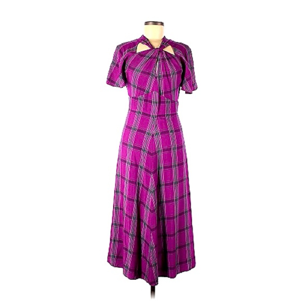 Temperley London Isobel Check Twist Dress Purple Womens Size 4